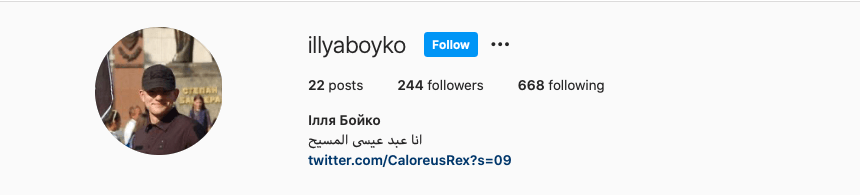 31 Screenshot of the Instagram profile picture of Illya Boyko. The profile picture is a photo from the 2019 far-right rally in which Centuria participated. The photo was tak
