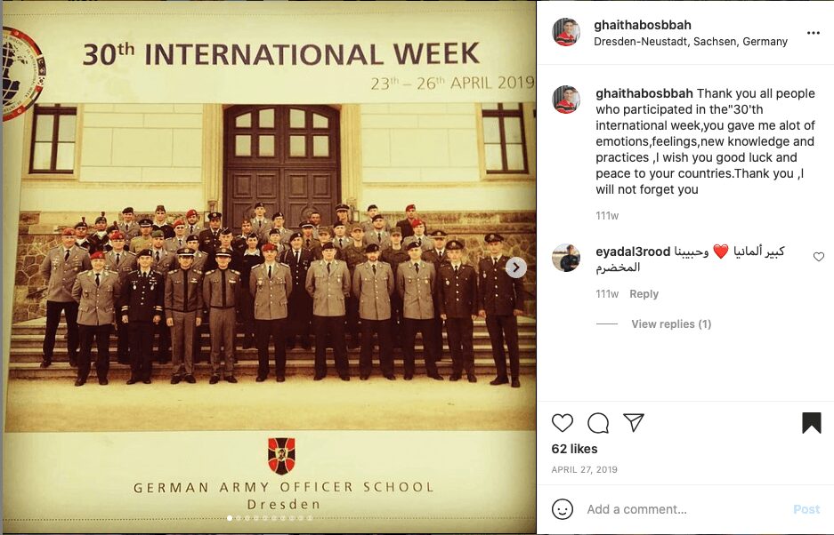 47 Screenshot of an Instagram post by another apparent participant in the 30th International Week event held by Germany’s Army Officers’ Academy. Vintergoller is on the righ