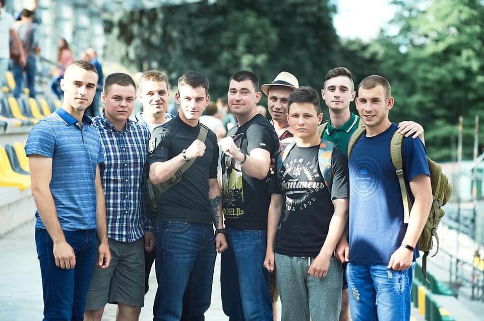 68 Photo posted by Azov figure Yuriy Mykhalchyshyn. The same photo was also posted on Instagram by an apparent Centuria member, Yevhen Romanchenko, seen on the far right of
